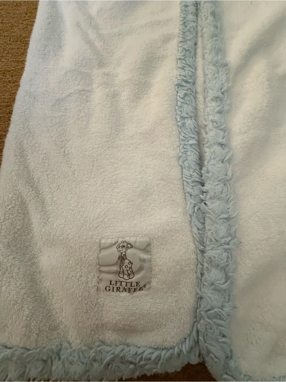 Little Giraffe Cream and Light Blue Hooded Baby Towel